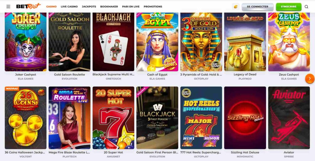 BetRiot Casino jeux